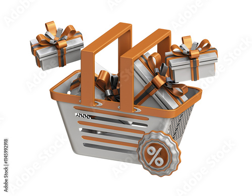 3D Shopping Cart with Gift Box – Transparent Background for Ecommerce Design