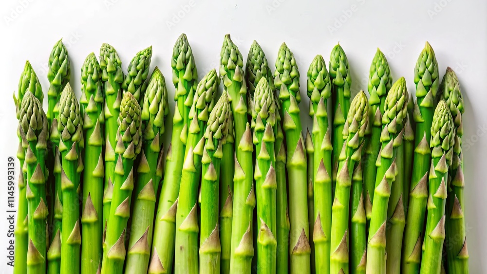 Fototapeta premium Fresh Green Asparagus, Wide Angle, White Background - High-Resolution Food Photography