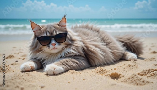 Wallpaper Mural Lazy cat wearing sunglasses and chilling on a beach. Generative AI Torontodigital.ca