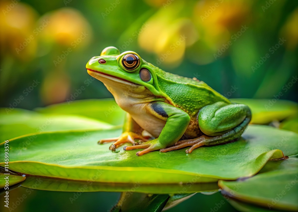 Green Frog on Lily Pad - Rule of Thirds Photography - Nature Macro Green Frog on Lily Pad - Rule of Thirds Photography - Nature Macro