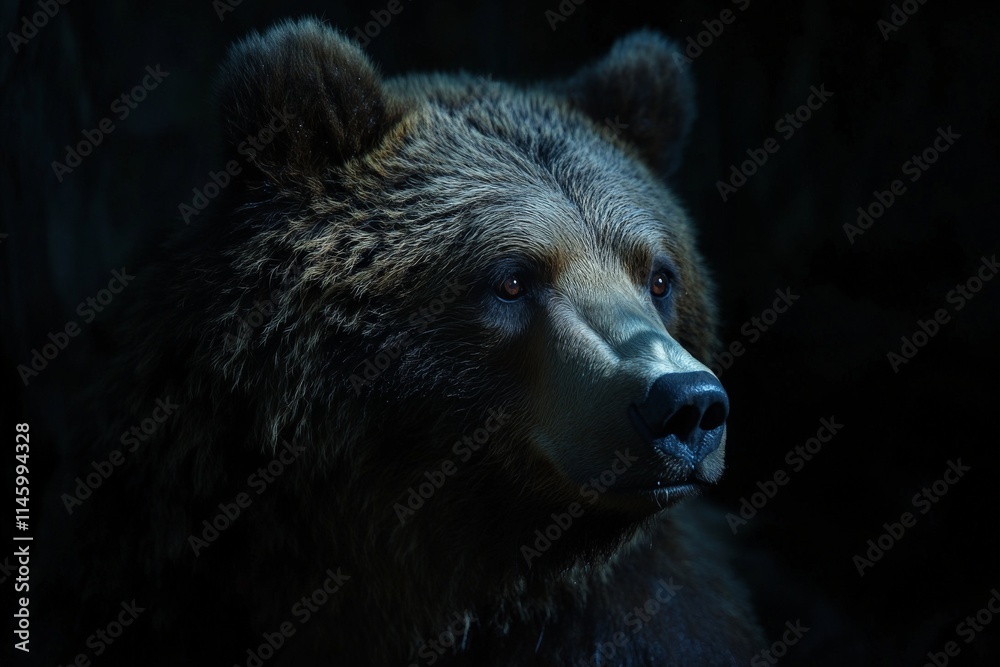 A striking close-up of a bear with rich fur, set against a beautifully lit background, capturing the majesty and mystery of the forest surroundings at dusk. A striking close-up of a bear with rich fur, set against a beautifully lit background, capturing the majesty and mystery of the forest surroundings at dusk.