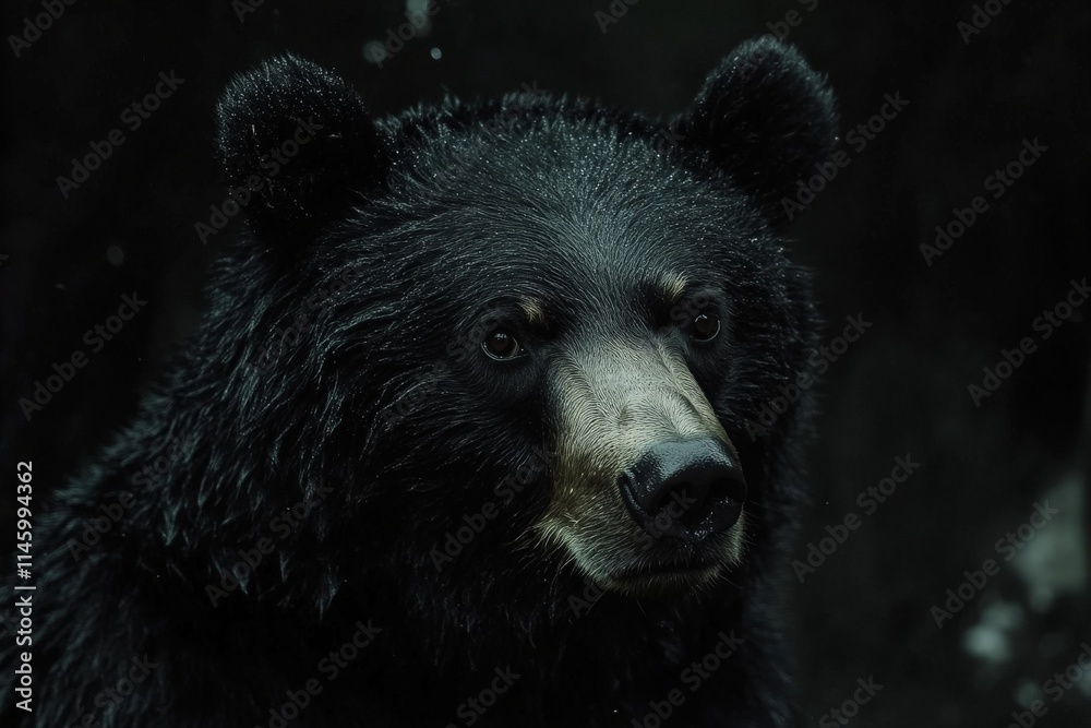 A captivating portrait of a bear, highlighted against a dark backdrop, evoking the majesty and solitude of the natural world through its focused expression. A captivating portrait of a bear, highlighted against a dark backdrop, evoking the majesty and solitude of the natural world through its focused expression.