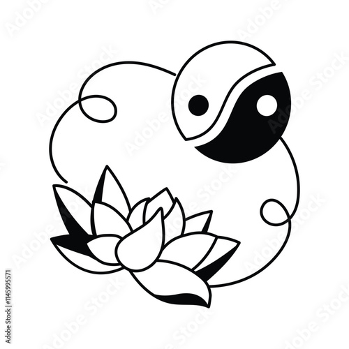 Yin yang with a lotus symbolizing mindfulness and emotional balance