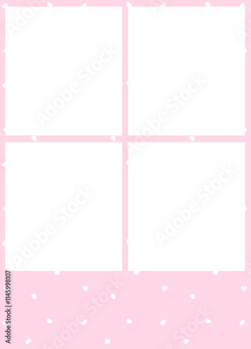 Photo frame isolated. Template for photo booth and polaroid photo. Cute empty photo frame with heart pattern.