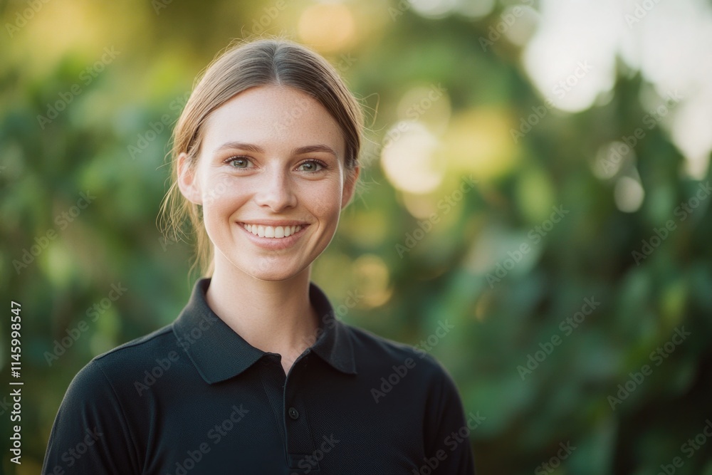 A woman with a big smile poses for the camera, looking happy and carefree A woman with a big smile poses for the camera, looking happy and carefree