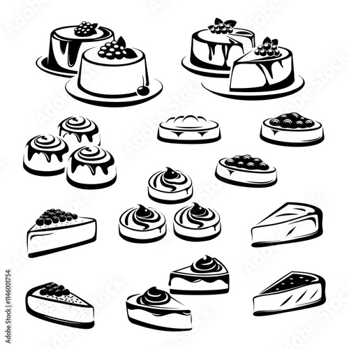 
set of cheesecake icons isolated on white background