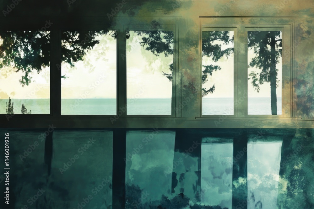 Fototapeta premium A serene scene with tree reflections on calm water