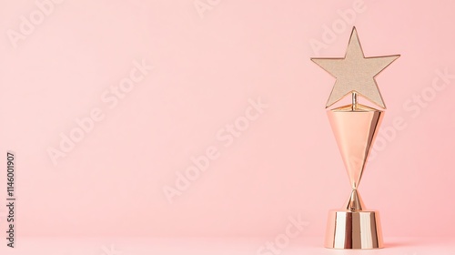 A Golden Trophy with a Star on a Pink Background Celebrating Achievement and Success