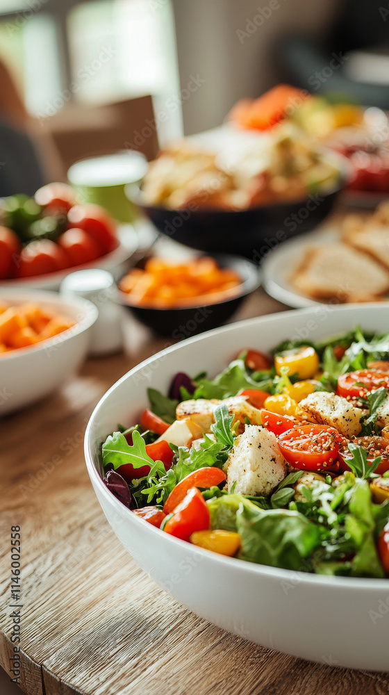 Fresh salad with colorful vegetables and healthy ingredients