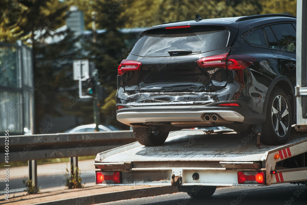 Roadside assistance towing car in city