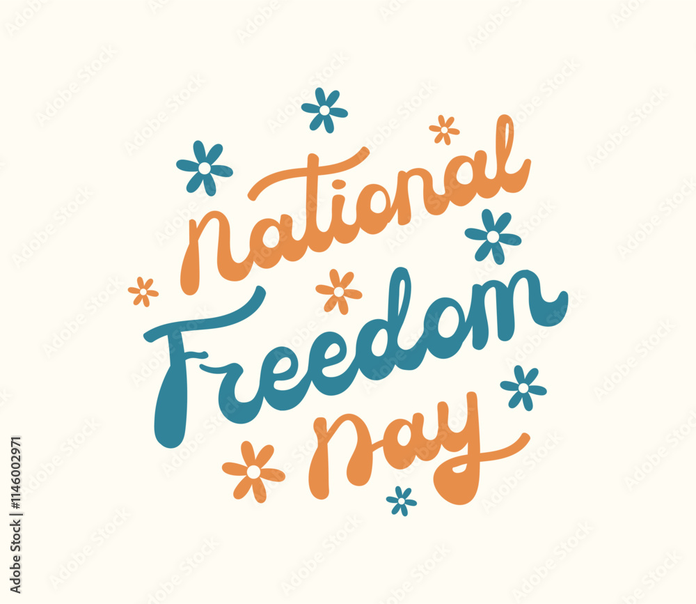 National Freedom day hand lettering in retro style. Drawn phrase isolated on white background. Text for cards, posters and banners. National Freedom day hand lettering in retro style. Drawn phrase isolated on white background. Text for cards, posters and banners.