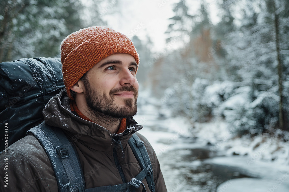 Generative AI Image of a Dreamy Person Enjoying the Winter Forest During Christmas and New Year Holidays Generative AI Image of a Dreamy Person Enjoying the Winter Forest During Christmas and New Year Holidays