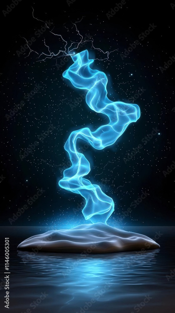 Obraz premium A photostock of futuristic glowing blue light waves, isolated on a dark background, sleek and modern, High Quality