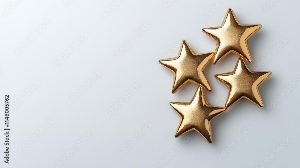 A photostock of golden stars aligned in a perfect row with a metallic shine, isolated on a clean white background, symbolic and elegant, High Quality A photostock of golden stars aligned in a perfect row with a metallic shine, isolated on a clean white background, symbolic and elegant, High Quality