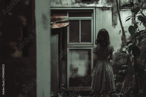 A person waiting outside a doorway with an uncertain future ahead photo