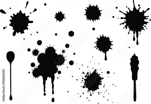 ink splatter set paint brush stroke kit vector