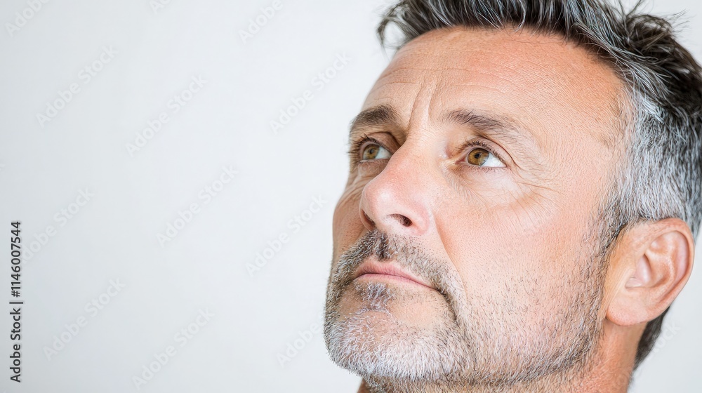 Obraz premium Pensive middle-aged man looking upward.