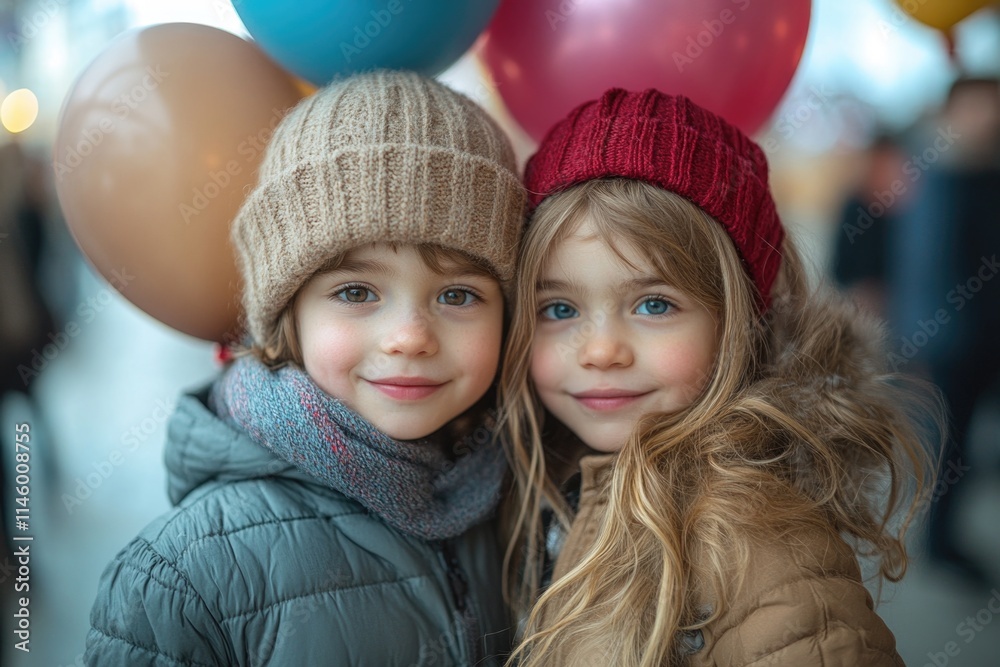 Obraz premium Two young girls standing side by side, looking up or forward