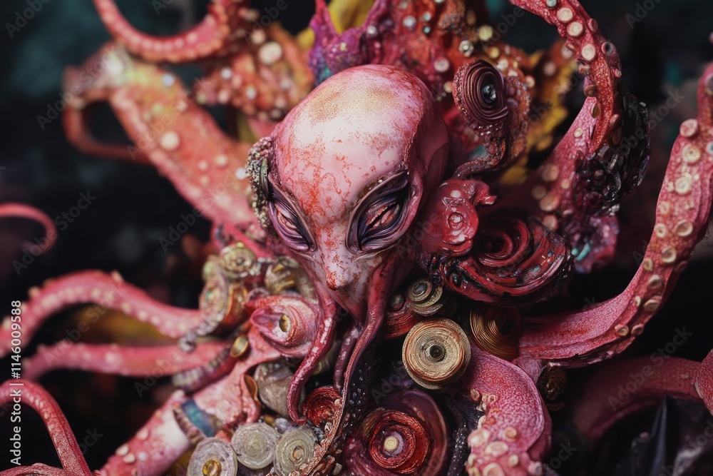 Naklejka premium A detailed view of an octopus's numerous tentacles