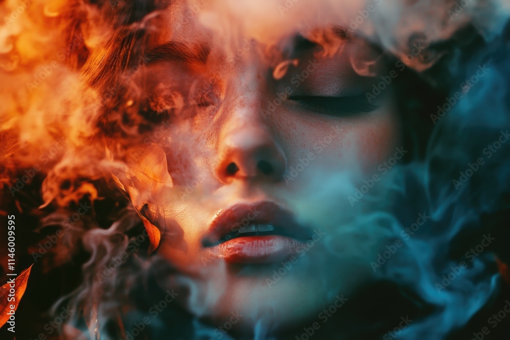 A close-up shot of a person with smoke emerging from their face, suggesting a dramatic or mysterious scene A close-up shot of a person with smoke emerging from their face, suggesting a dramatic or mysterious scene