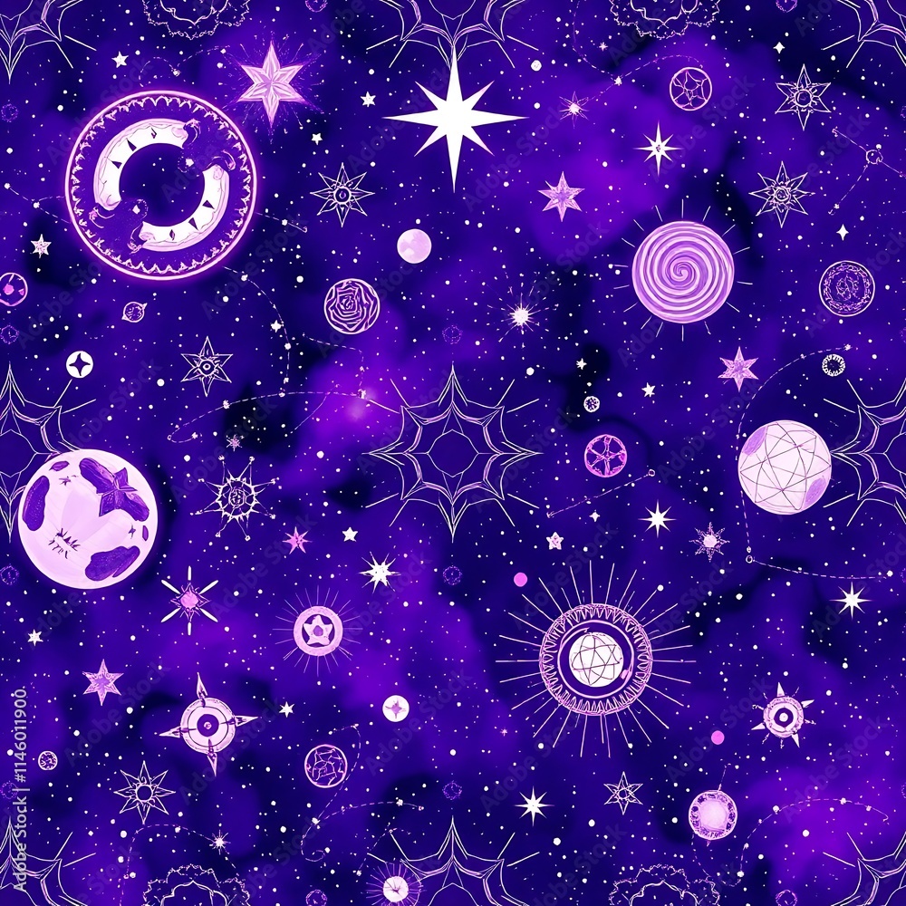 Cosmic Dreamscape: Purple Galaxy Seamless Pattern Cosmic Dreamscape: Purple Galaxy Seamless Pattern