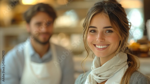 Friendly barista smiling in a cozy café setting