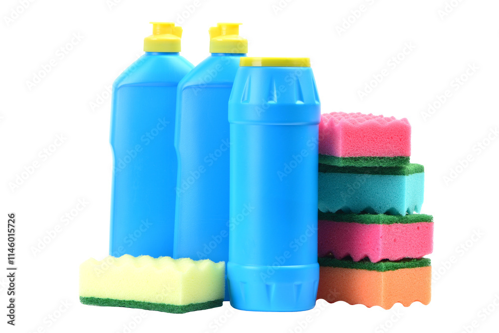 Cleaning products isolated on white background