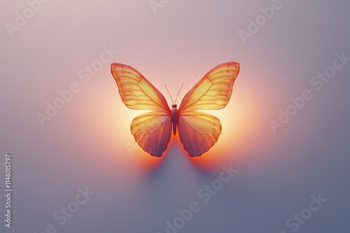 Glowing orange butterfly on soft illuminated background