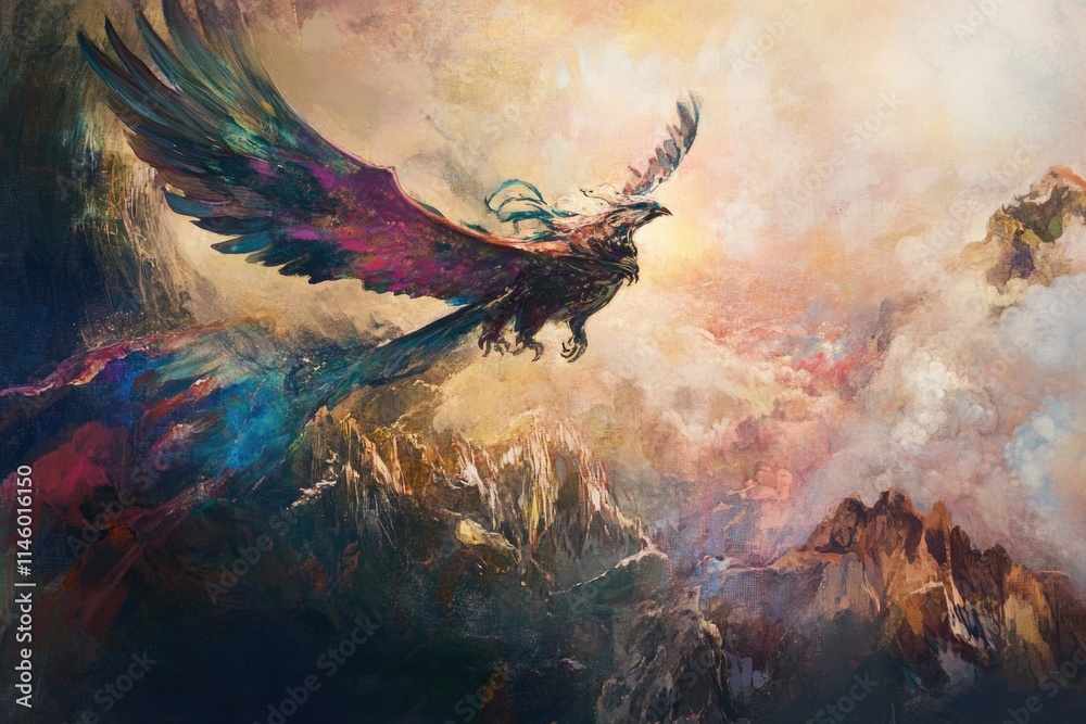 Fototapeta premium A bird soars through the air above a mountain, capturing a moment of freedom and beauty