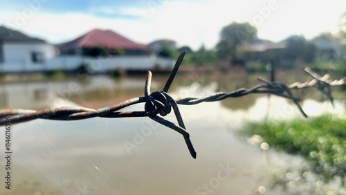 barbed wire against a blue sky photo
