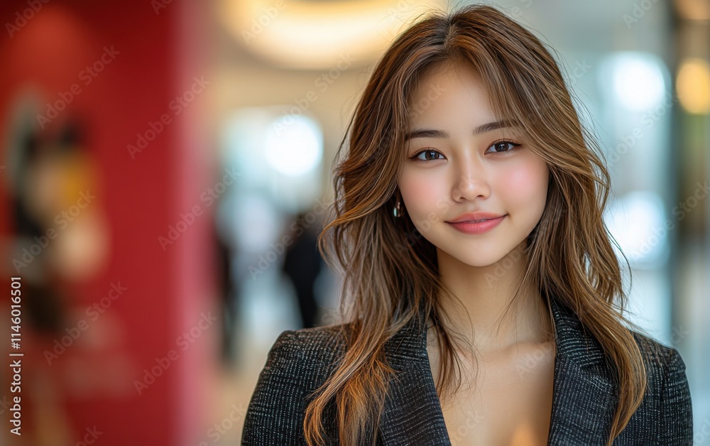 A woman in a suit is smiling for the camera A woman in a suit is smiling for the camera