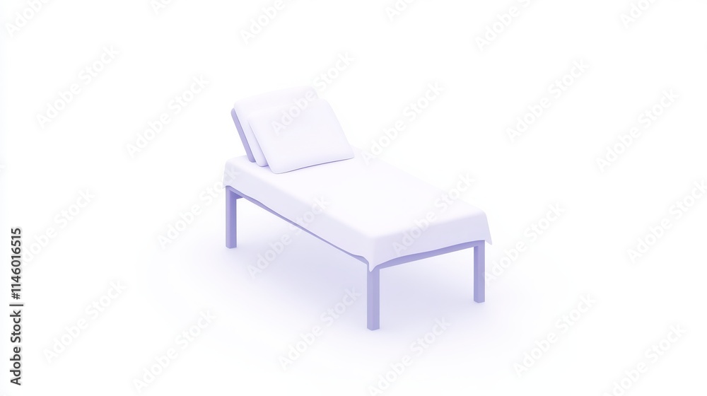 A simple white bed with a slightly elevated headrest, set against a plain background, evoking a minimalist and serene atmosphere. A simple white bed with a slightly elevated headrest, set against a plain background, evoking a minimalist and serene atmosphere.