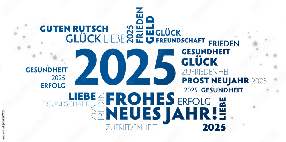 2025 neues Jahr blaue Schrift auf weissem Hintergrund - deutscher Text