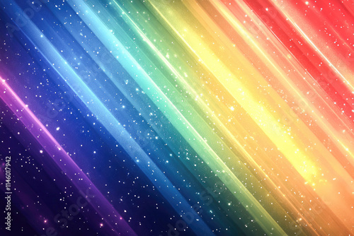 Radiant rainbow gradient with sparkling water droplets, symbolizing freshness, joy, and diversity in a colorful abstract setting.