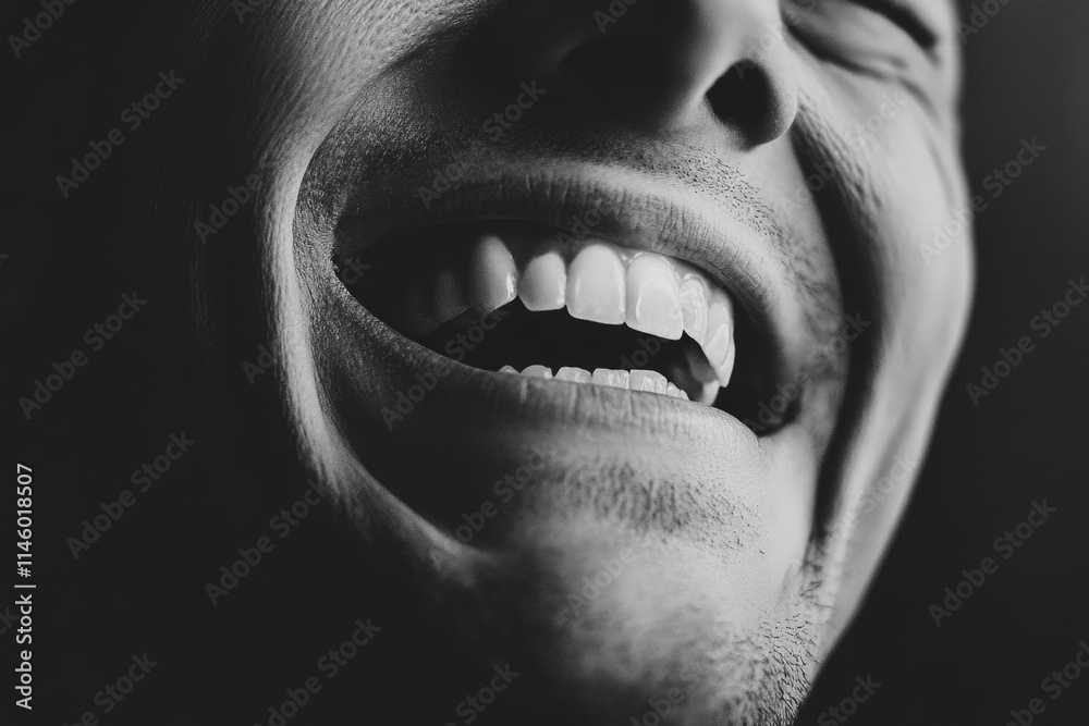 Fototapeta premium A smiling man photographed in black and white, offering a warm and friendly expression