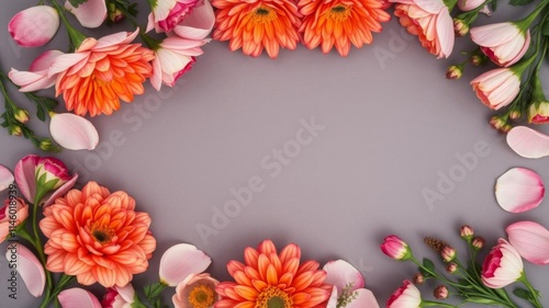 Wallpaper Mural Orange roses arranged in a frame on a vibrant orange background with a spacious middle, close-up, petals, natural Torontodigital.ca