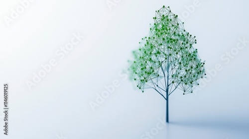 A stylized tree with green leaves stands alone against a soft, minimalist background, symbolizing nature and tranquility.