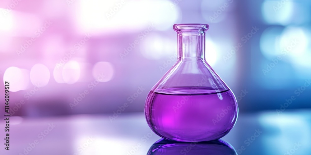 Purple glass flask featured in a blue research chemistry banner, set against a laboratory background, showcases the essence of scientific exploration in chemistry and research. Purple glass flask featured in a blue research chemistry banner, set against a laboratory background, showcases the essence of scientific exploration in chemistry and research.