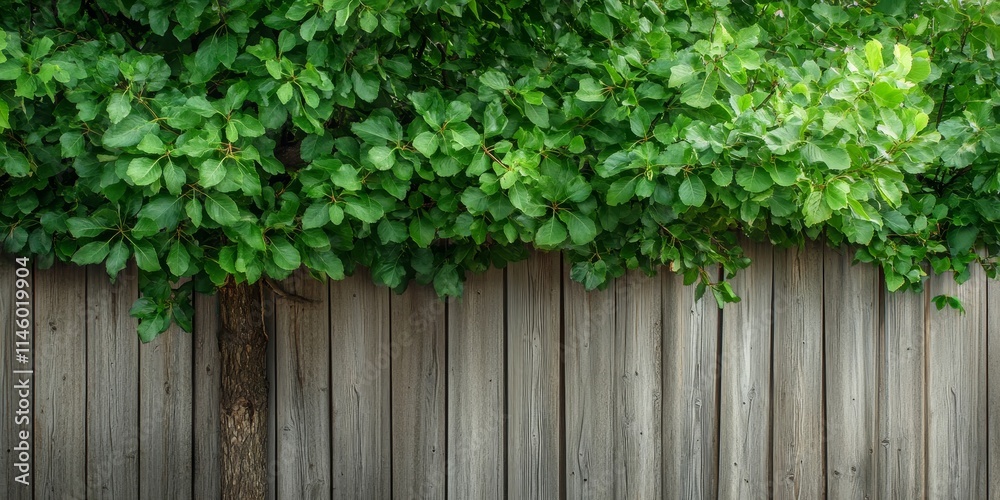 Lush green leafy tree alongside a rustic wooden fence, showcasing the vibrant greenery of the tree and the natural textures of the wood, creating a harmonious outdoor scene. Lush green leafy tree alongside a rustic wooden fence, showcasing the vibrant greenery of the tree and the natural textures of the wood, creating a harmonious outdoor scene.