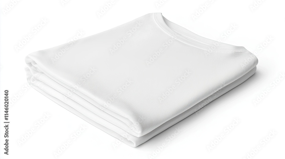 A neatly folded white t-shirt, ideal for casual wear or layering. A neatly folded white t-shirt, ideal for casual wear or layering.