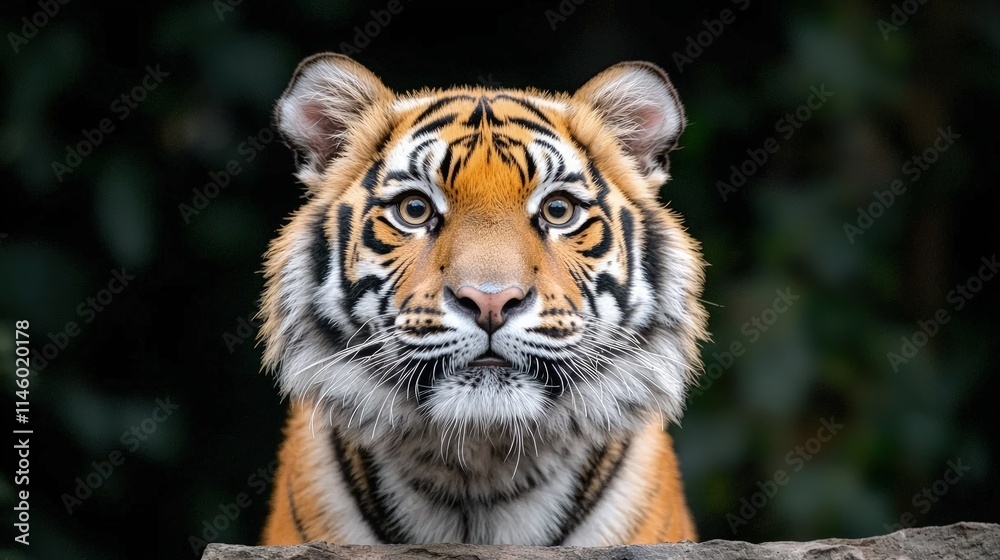 Majestic tiger portrait, staring intensely. Majestic tiger portrait, staring intensely.