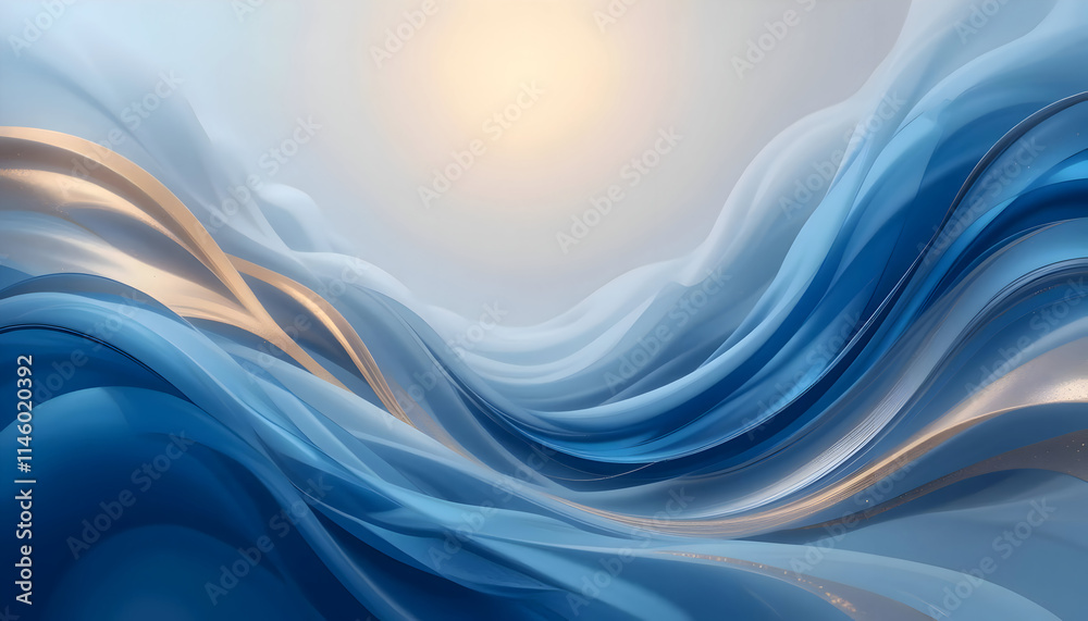 Fototapeta premium Elegant Flowing Blue and Gold Abstract Waves Background Design