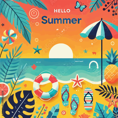 Summer background vector design. Hello summer concept design. Abstract background illustration 