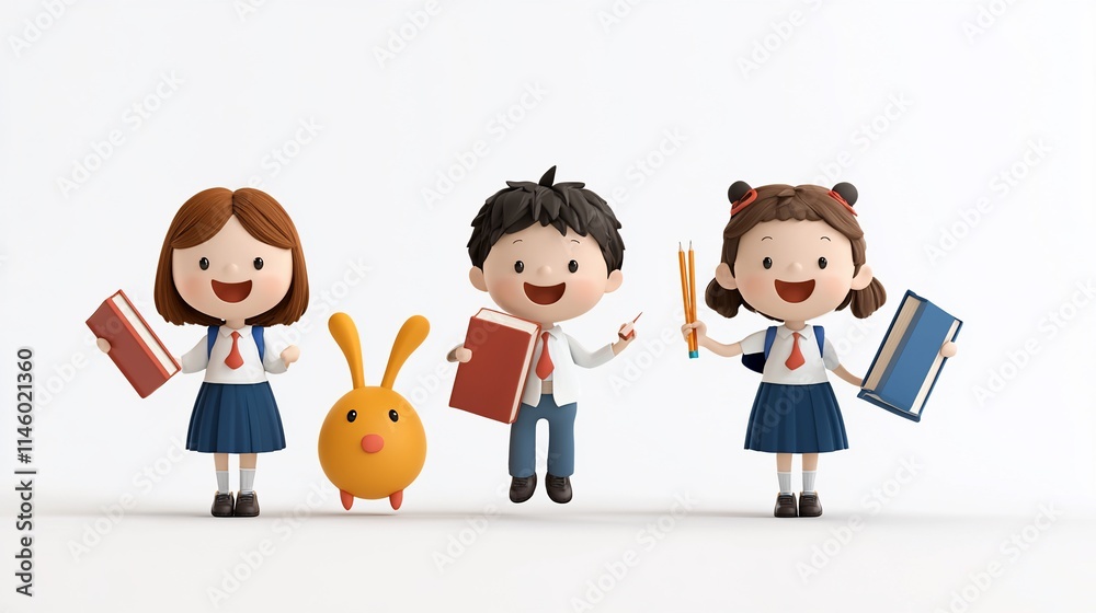 Happy school children with books and pencils. Happy school children with books and pencils.