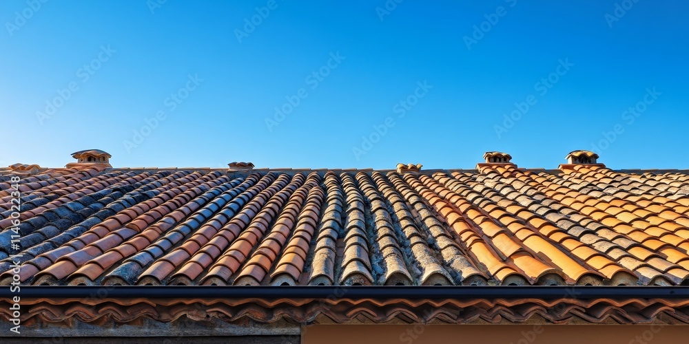 Close up view of diverse roof textures contrasted against a clear blue sky, showcasing the intricate patterns and materials of roof textures in an outdoor setting. Close up view of diverse roof textures contrasted against a clear blue sky, showcasing the intricate patterns and materials of roof textures in an outdoor setting.