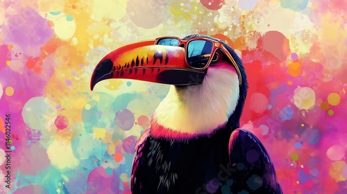 Stylish Toucan in Vibrant Abstract Artwork with Colorful Dot Background photo