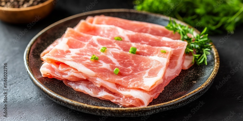 Fresh pork skin displayed on a plate. This fresh pork skin serves as a popular raw ingredient in culinary dishes, highlighting its significance in food preparation concepts. Fresh pork skin displayed on a plate. This fresh pork skin serves as a popular raw ingredient in culinary dishes, highlighting its significance in food preparation concepts.