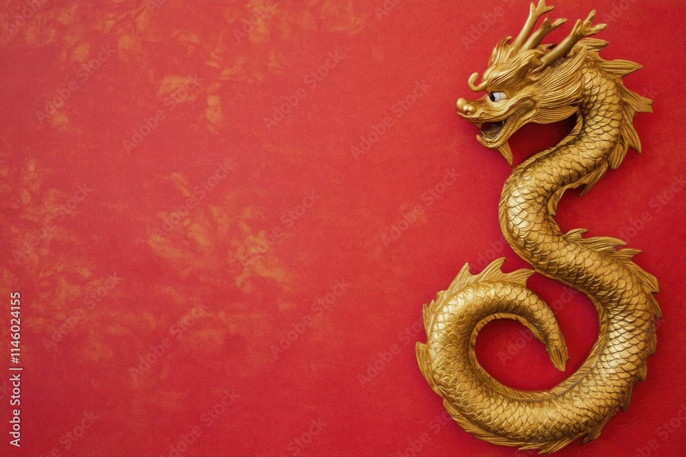 Minimalist Chinese New Year Design with Coiled Golden Dragon for Festive Decor Minimalist Chinese New Year Design with Coiled Golden Dragon for Festive Decor