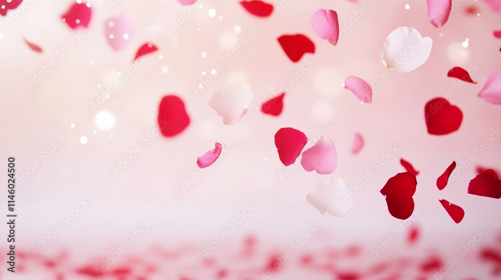 Falling Pink and Red Rose Petals with Sparkling Highlights on a Soft Background Falling Pink and Red Rose Petals with Sparkling Highlights on a Soft Background