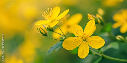 Vibrant yellow herb showcasing St. John s wort, also known as tutsan, highlights the beauty of this unique yellow herb. Explore the benefits and stunning visuals of the yellow herb in nature. photo